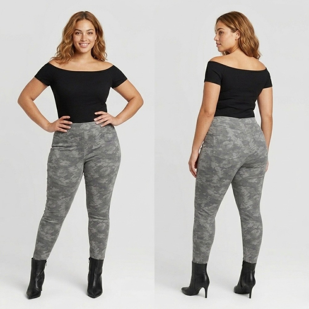 Spanx Womens Gray Camo Jean-ish Ankle Leggings High Waist Pull On 20018R Large